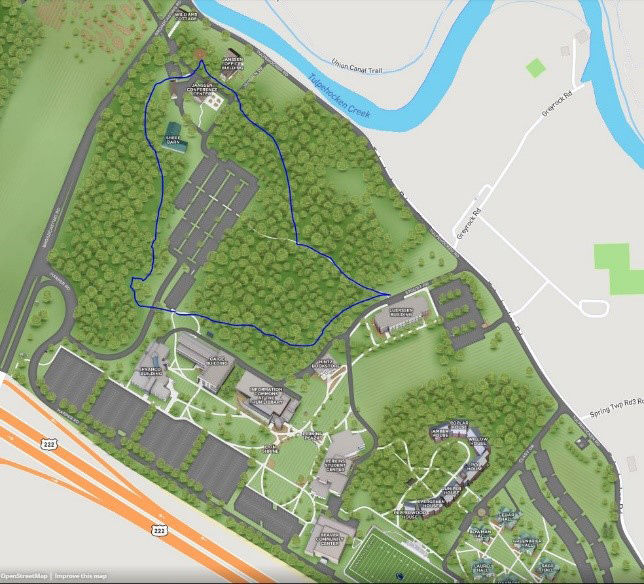 A new map highlights the route of the Penn State Berks campus walking trail. 