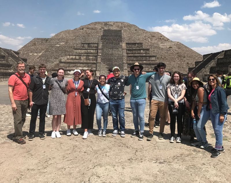 Students in front of the Teotihuacan Moon Pyramid