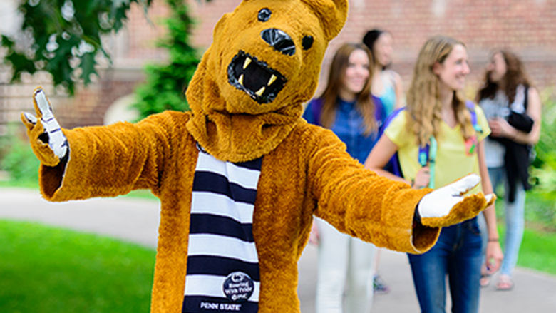 Nittany Lion welcomes students on campus.