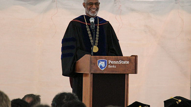 Chancellor George Grant, Jr gives brief remarks during Berks' convocation ceremony.