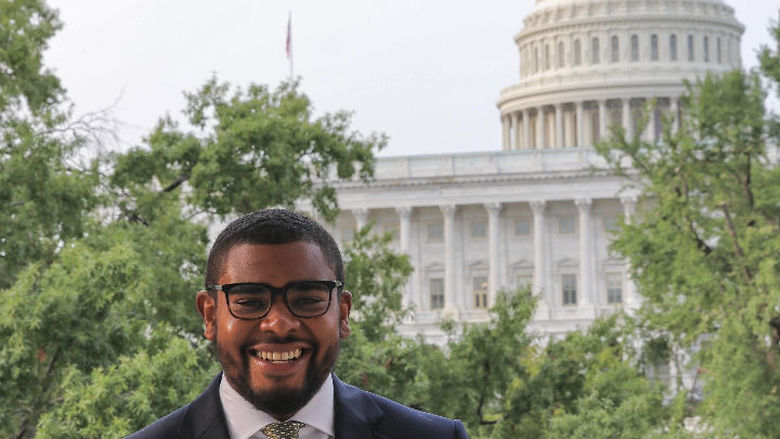 Darryl Blakey, of Silver Spring, Maryland, with the U.S. Capitol Dome in the background