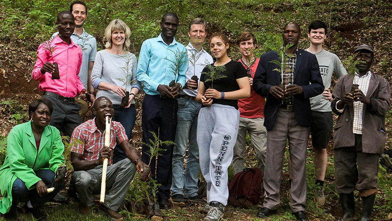 Dr. Larson and students at CYEC in Nyeri, Kenya.