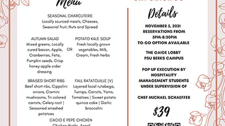 Penn State Berks PopUp Restaurant menu 