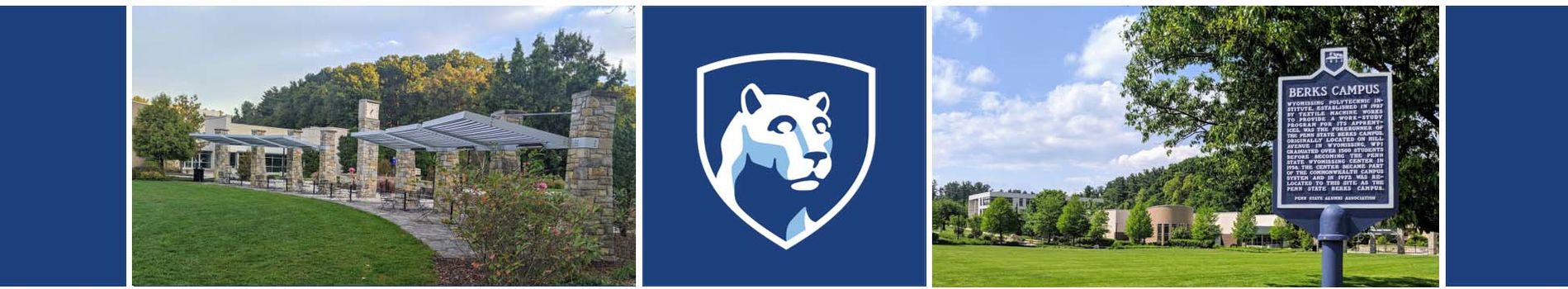 Collage of photos of the campus with the Penn State Shield