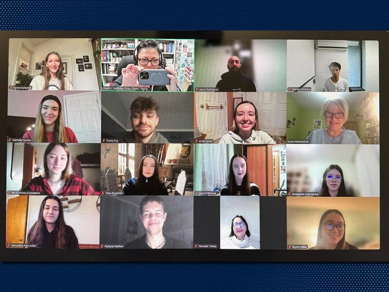 Sixteen people participating in a Zoom call.