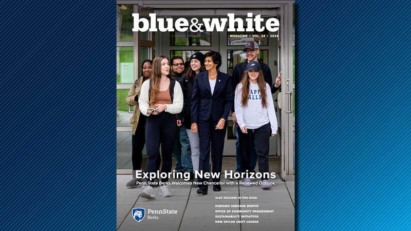 Image of the cover of the 2024 Penn State Berks Blue and White magazine