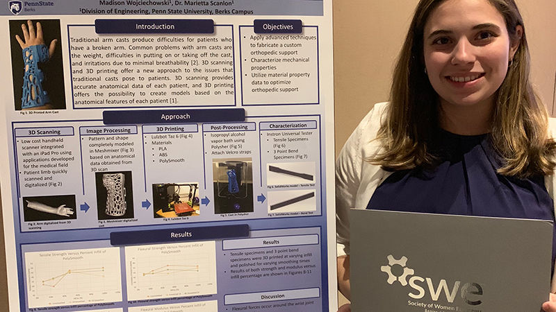 Madison Wojciechowski a junior in mechanical engineering at Penn State Berks, was selected as a finalist to present her research at a Society of Women Engineers WE Local Conferenc