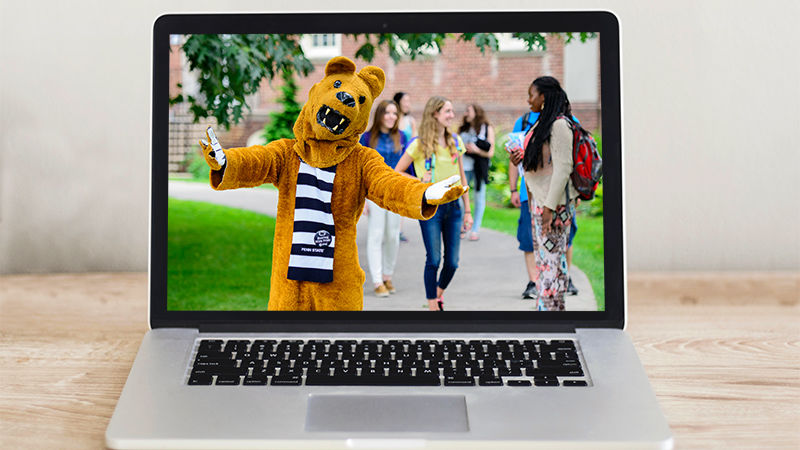 Photo of Nittany Lion on laptop screen