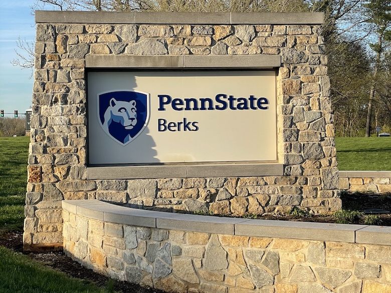 a shot of the Penn State Berks sign at the entrance to the college