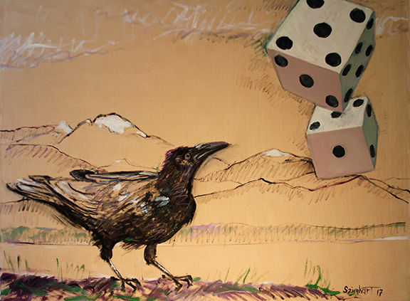 crow and dice painting