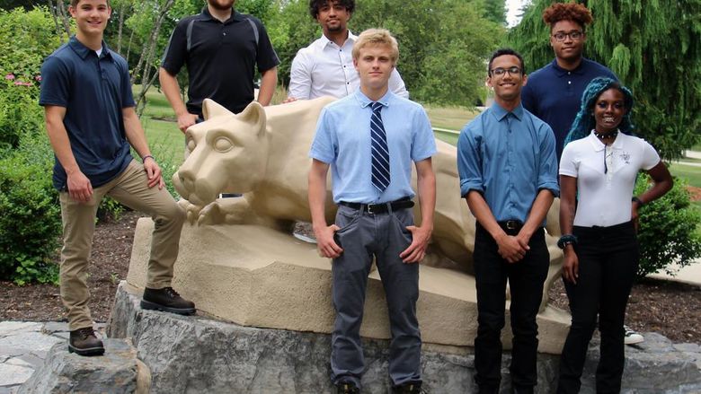 Seven students who received the Lion Stem scholarship
