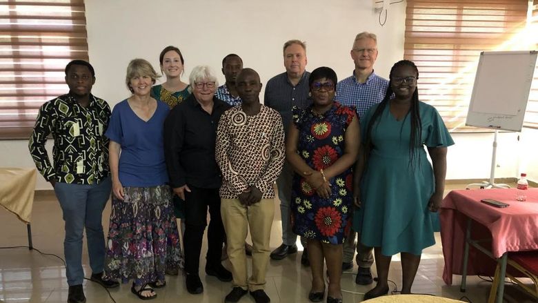 The Penn State researchers pose with other presenters and attendees of the workshop in Ghana