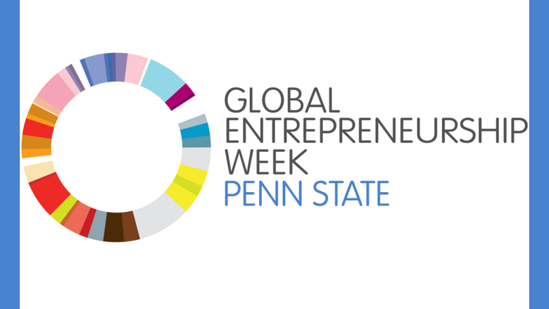 A circle of colors with the words Global Entrepreneurship Week Penn State