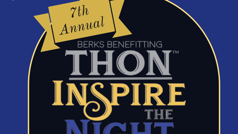Blue and yellow logo that reads "Berks Benefitting THON: Inspire the Night Dinner
