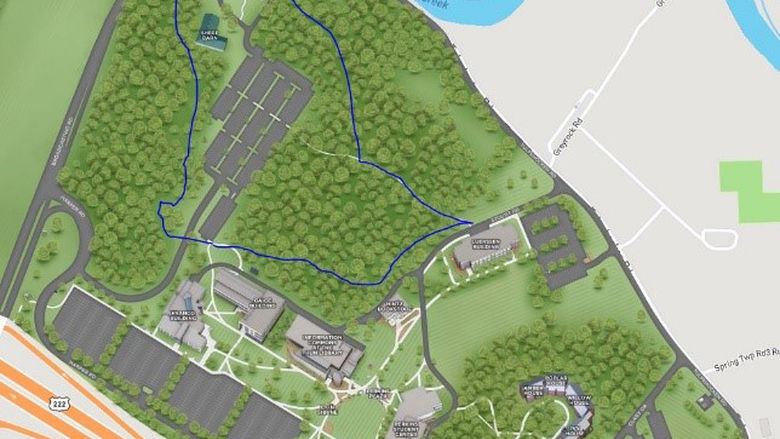 A new map highlights the route of the Penn State Berks campus walking trail. 