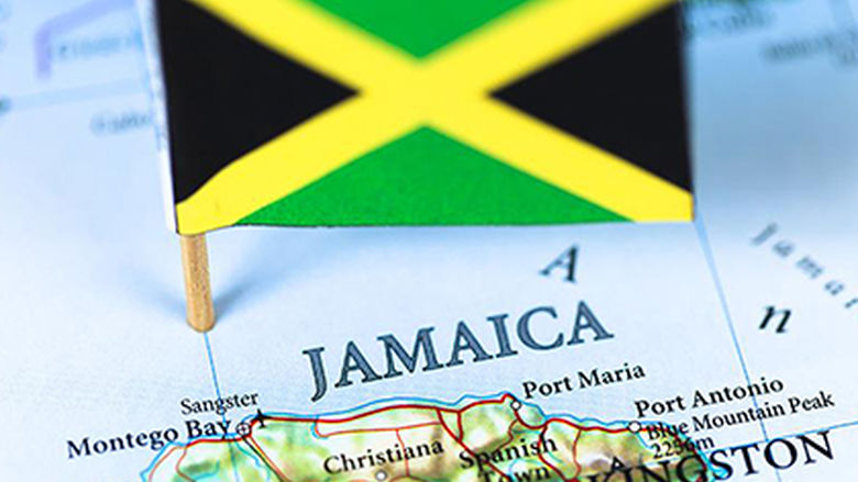Map of Jamaica with its flag