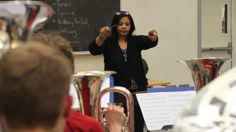 Velvet Brown conducts a music class