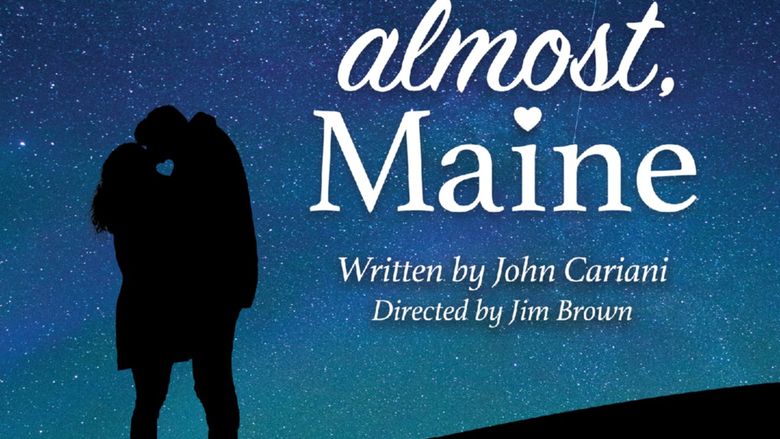 Almost, Maine poster of two dark figures kissing under a starry sky