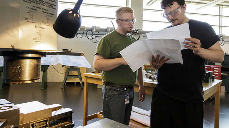 A professor and a student in one of the Engineering labs at Penn State Berks