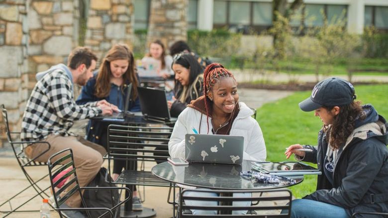 students gathered on campus