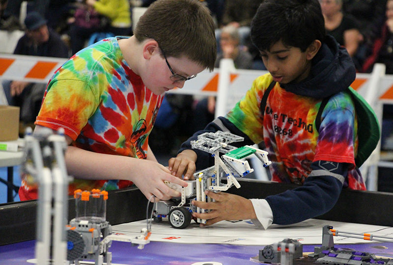 Students participate in First Lego League. 