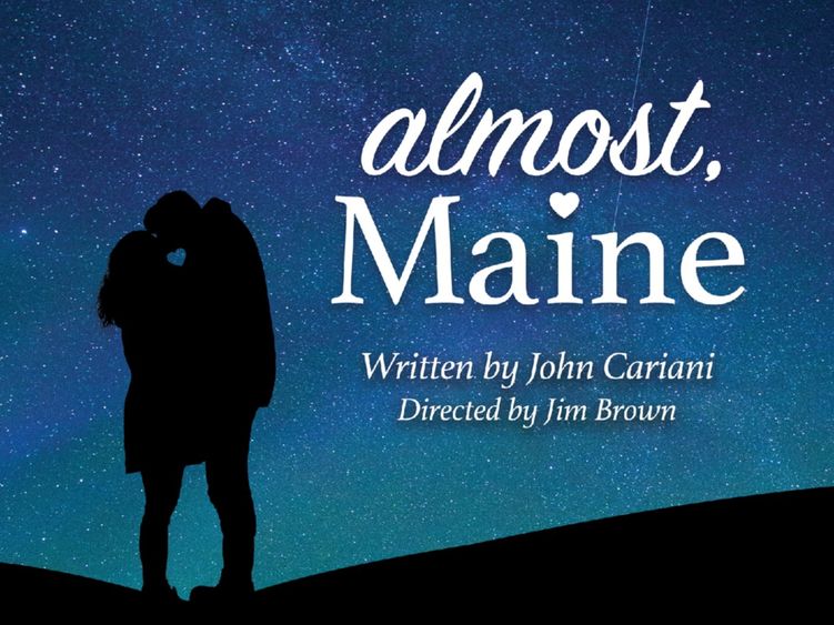 Almost, Maine poster of two dark figures kissing under a starry sky