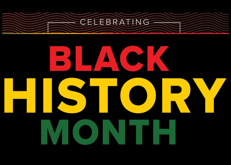 Black History Month graphic in red, yellow and green
