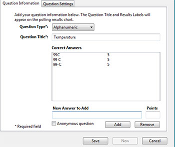 Alphanumeric dialog box - Enter response under New Answer to Add and click Add button